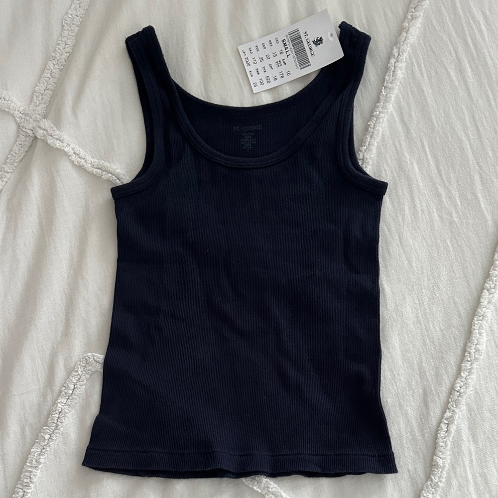 Brandy Melville ST. George Navy Blue Ribbed Tank Top